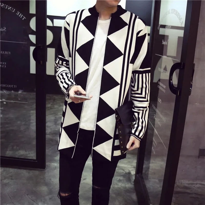 Fall 2017 youth long cardigan font b sweater b font font b male b font Stripe