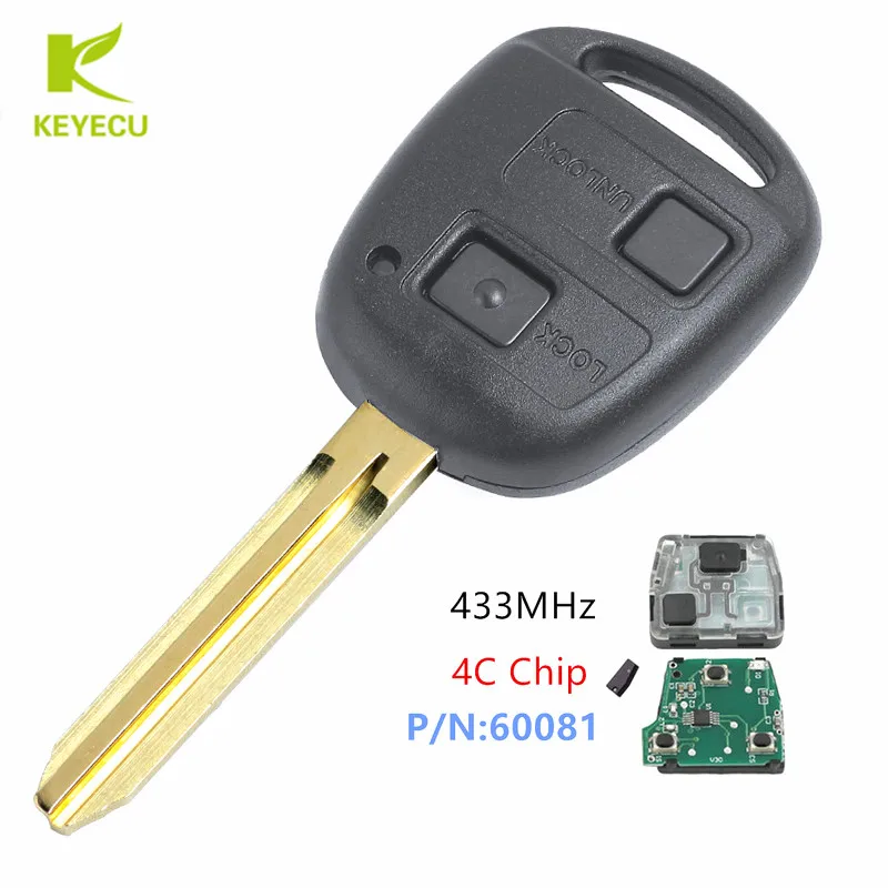 KEYECU новый запасной дистанционный ключ брелок от машины 2 кнопки 433 МГц 4C для Toyota RAV4
