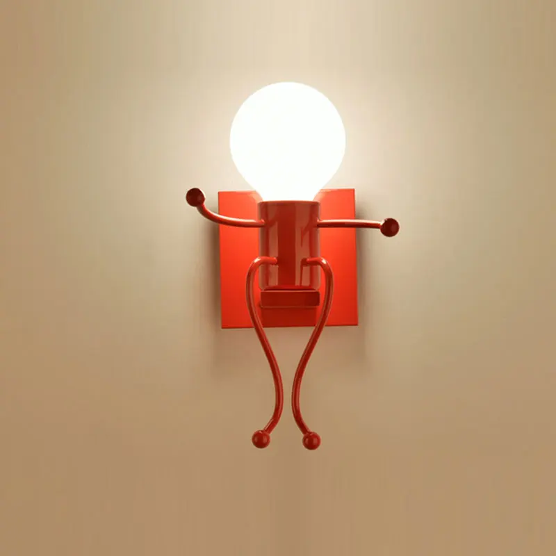 E27 Creative LED Wall light Small Iron Man Mounted on Wall Light for Kids Baby Bedroom Corridor Wall Night Light - Цвет абажура: Red