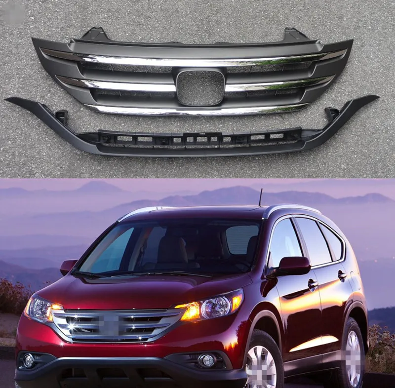 

1 Set Chrome Black Mesh Front Upper Hood+Lower Bumper Grill Grille for HONDA CRV 2012-2014