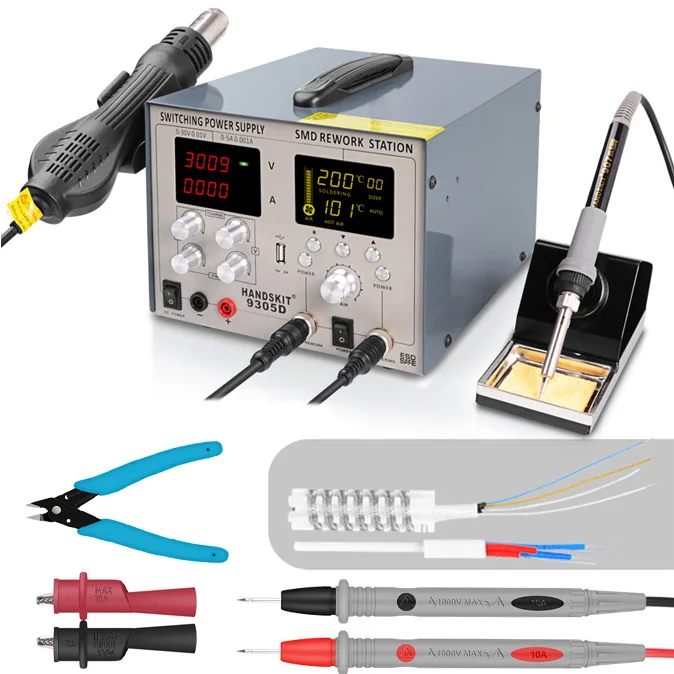 9305D 4in1 usb 5 v 2a+ паяльник+ Термофен+ Мощность Supply30v 5a+ сварки ремонт Сварка станции с подарками 110 или 220 V