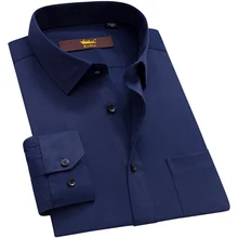 Мужская рубашка с длинным рукавом, обычная посадка, одноцветное базовое платье, нашивка для рубашки, один карман, высокое качество, формальные, для работы в офисе, Саржевые рубашки