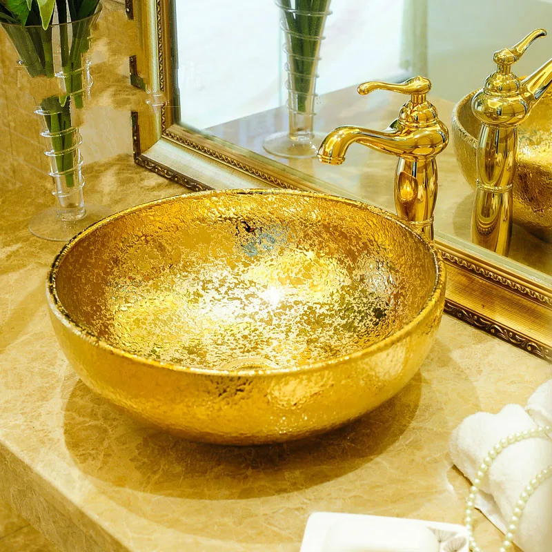 Golden China Artistic Handmade Ceramic wash basin Round Counter top