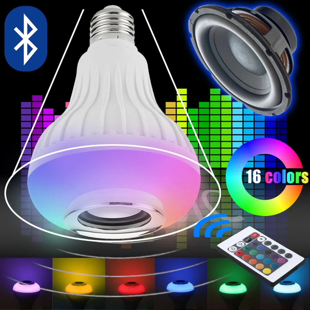 Koop Draadloze Bluetooth Speaker + 12 W RGB E27 LED Lamp 100 240 V 110 V 220 V Smart Led Light Muziekspeler Audio met Afstandsbediening controle