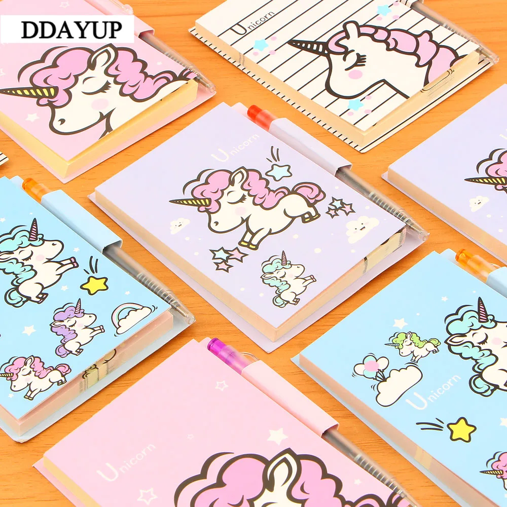 

Kawaii Unicorn Portable Memo Pad With Pen Student Paper Stationery School Office Supply Notepads