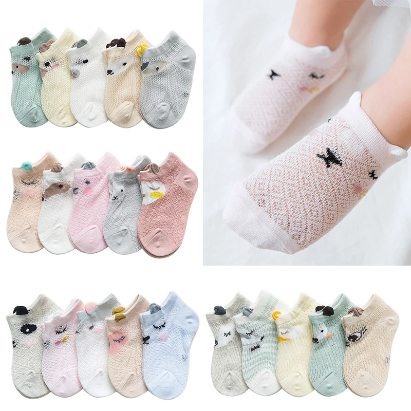 

5Pairs/lot Baby Socks Summer Mesh Thin Baby Socks for Girls Cotton Newborn Boy Toddler Socks for 0~3 Year Non Slip Socks