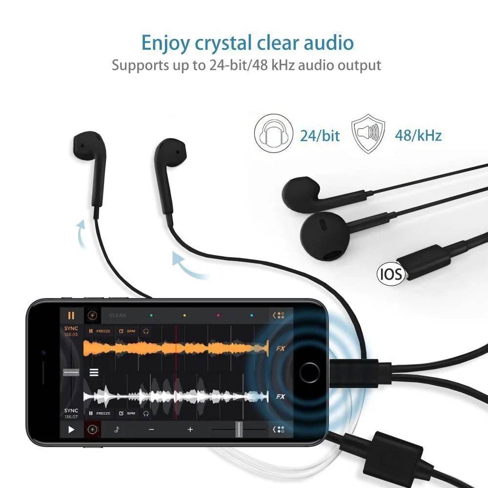 

PORTEFEUILLE 2 in 1 Dual Jack Adapter Audio Charging Splitter Cable for Iphone 8 7 Plus XSMax Xr X Earphone Headphones Converter