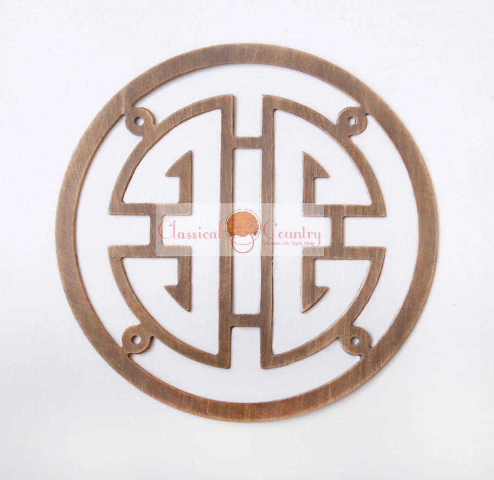 7cm Chinese Brass Longevity Symbols Ideograms Furniture Hardware