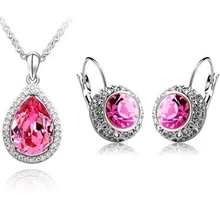 Luxury gifts Austrian crystals water drop pendant necklace and earring set fashion jewelry – Tears of love