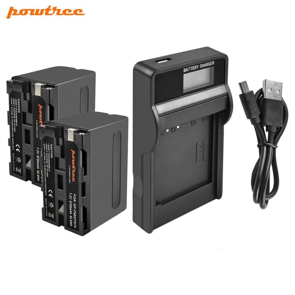Powree для Sony 2 шт. 7 в 8700 мАч NP F960 NP-F960 NPF960 F950 F970 батарея + ЖК-зарядное устройство Замена