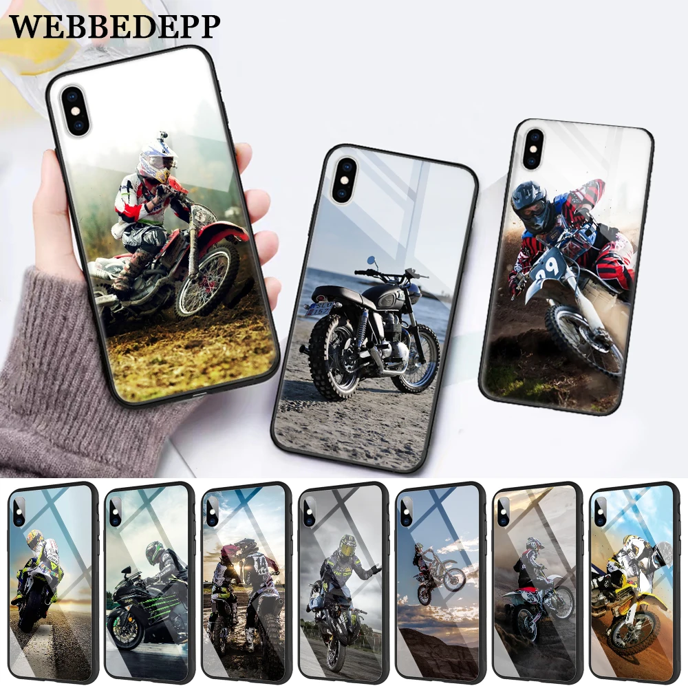 

WEBBEDEPP Motocross moto Glass Phone Case for Apple iPhone 11 Pro X XS Max 6 6S 7 8 Plus 5 5S SE