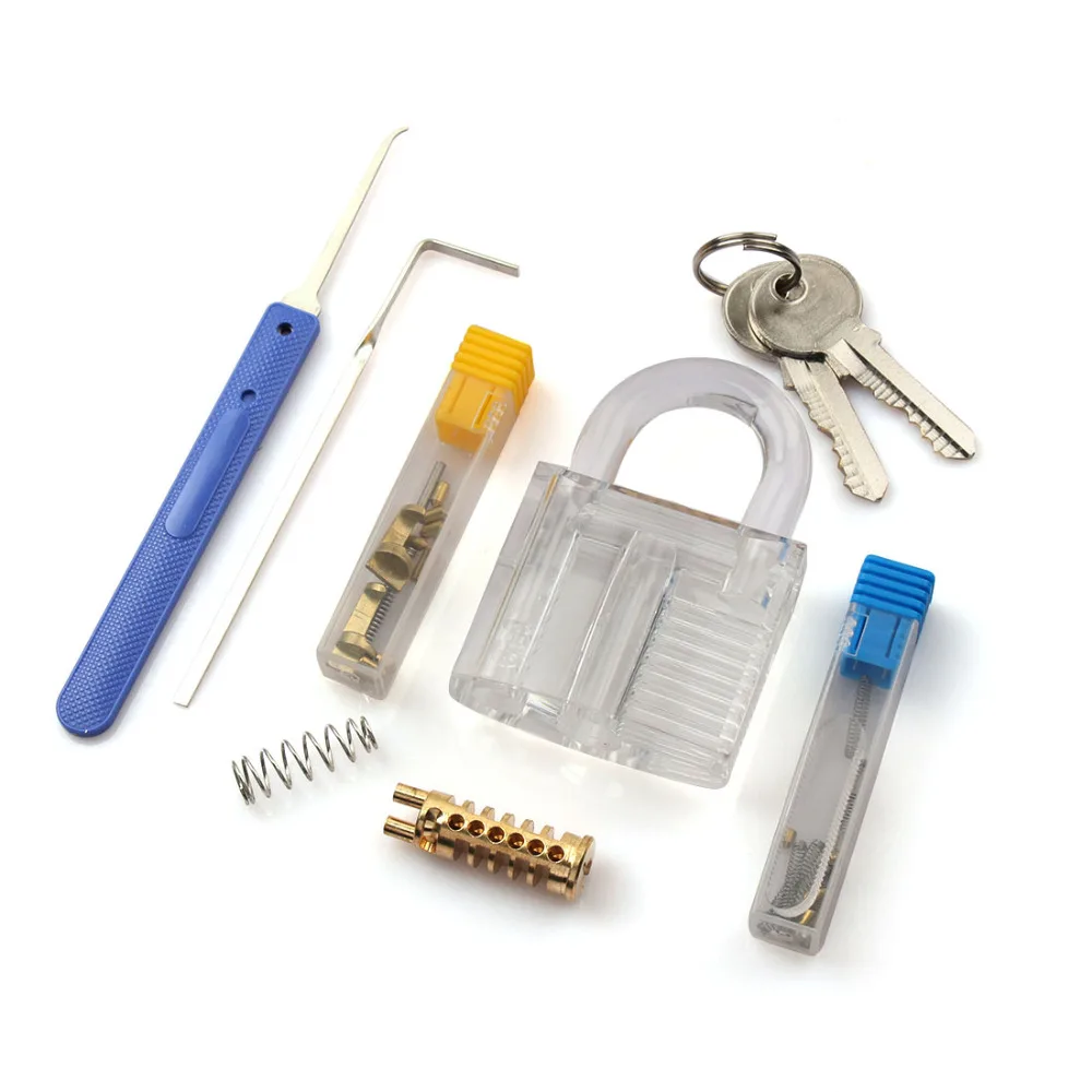 

Transparent Visible Pick Cutaway Practice Padlock Lock With Broken Key Removing Hooks Lock Kit Extractor Set Locksmith Tool
