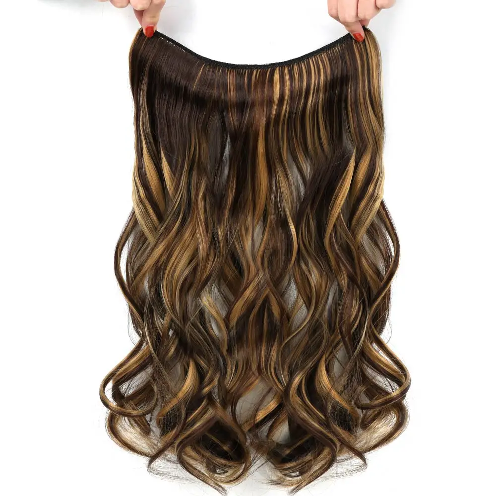 Pageup 20" Secret Fish Line Real Hair Extension One Piece Invisible Wire Wave Natural Blonde Synthetic Fake Hairpieces
