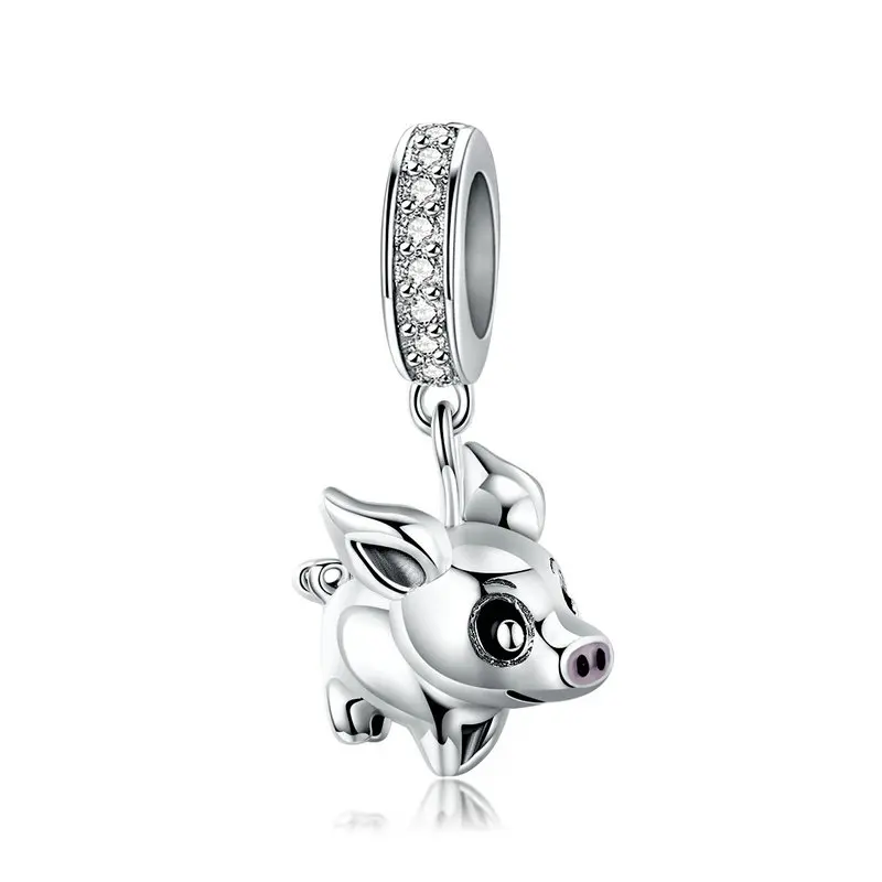 

925 Sterling Silver Charms fit Original Pandora Bracelet Bangle Delicate Piggy Pig Animal Pendant Beads for Jewelry Making