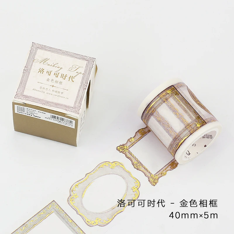 

40mm Wide Vintage Gold Photo Frame Gilding Rococo Decoration Washi Tape DIY Planner Diary Scrapbooking Masking Tape Escolar