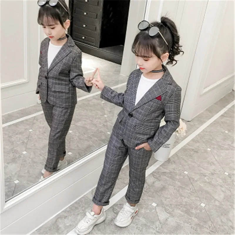 Vogue Kids Toddler Baby Girl Formal Outfits Plaid Tops Coat Dress Clothes Suit 