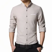 Новая мужская рубашка в стиле ретро, приталенная Повседневная рубашка, мужская рубашка с длинным рукавом и воротником-стойкой, хлопковая Модная рубашка большого размера M-5XL