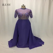 ILUSY Фиолетовый Синий Вечерние платья с ручной работы, со стразами, с высоким воротником, Детские вечерние платья для Вечерние вечернее платье longue femme