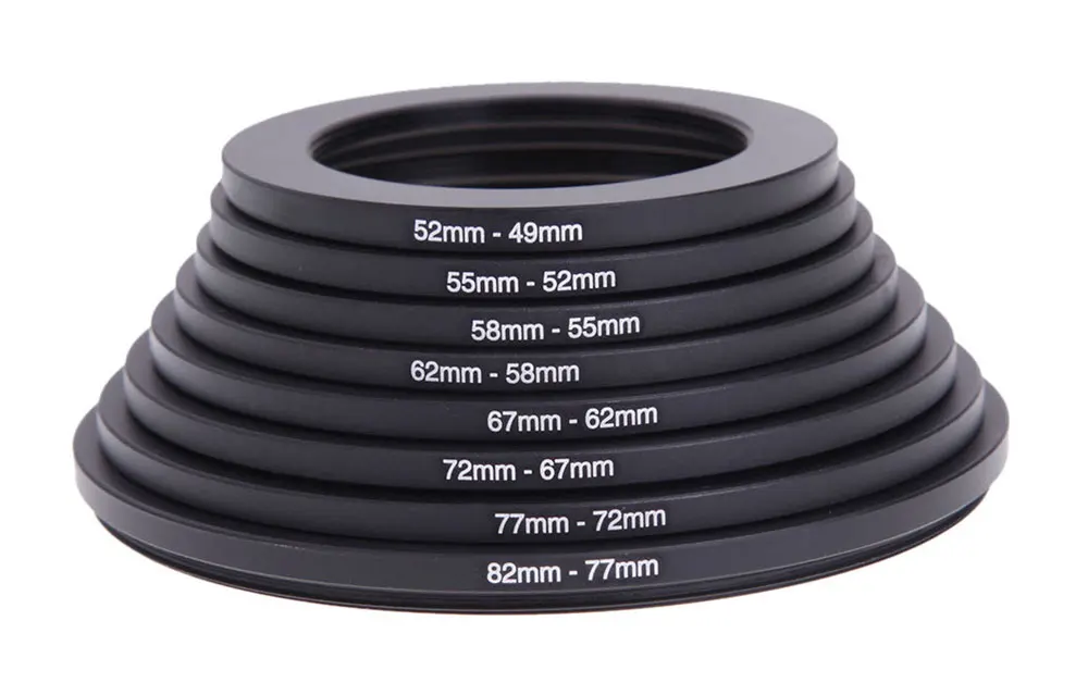 8psc 82-49mm Lens Step Up Down Ring Filter Adapter Set 82 77 72 67 62 58 55 52 49 37mm (1)
