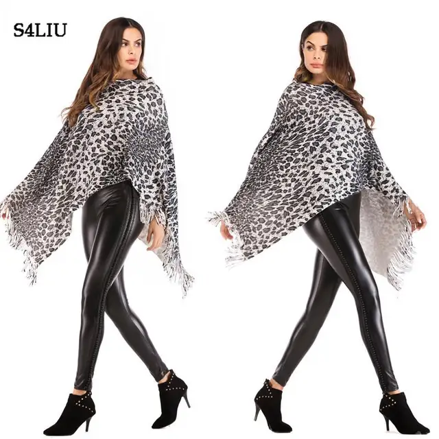 Price Women Bat Sleeve Tops Cloak Leopard Print Tassel Casual Loose Outdoor Fashion