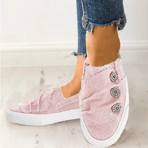 Plush Size Women Flats 2019 Fashion Summer Slip On Loafers Button Cowboy Sneakers Spring Soft Casual Women Canvas Shoes VT227 (3)
