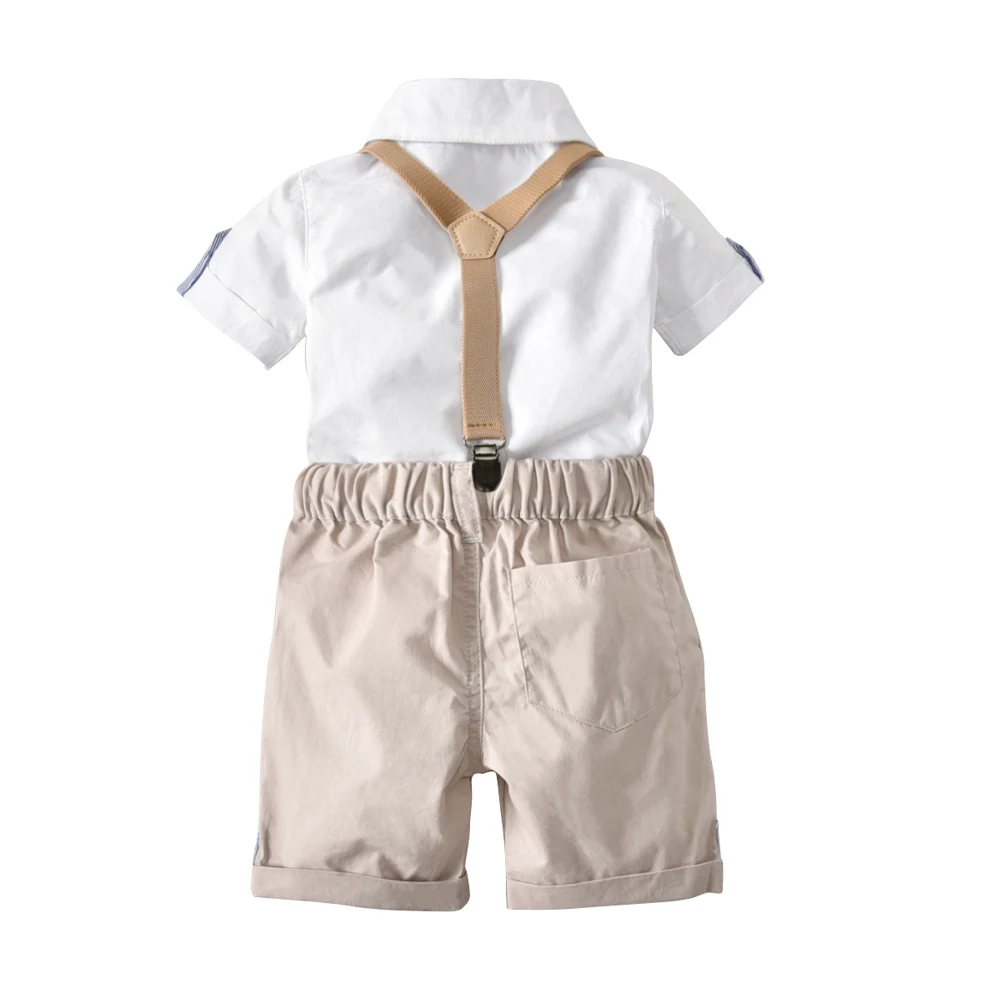 Toddler Boys Clothing Set Summer Baby Suit Shorts Shirt+ Strap Shorts