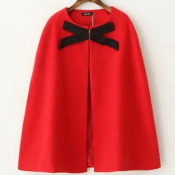 

Small fragrance bow patch loose woolen coat cloak women winter wool blends jacket