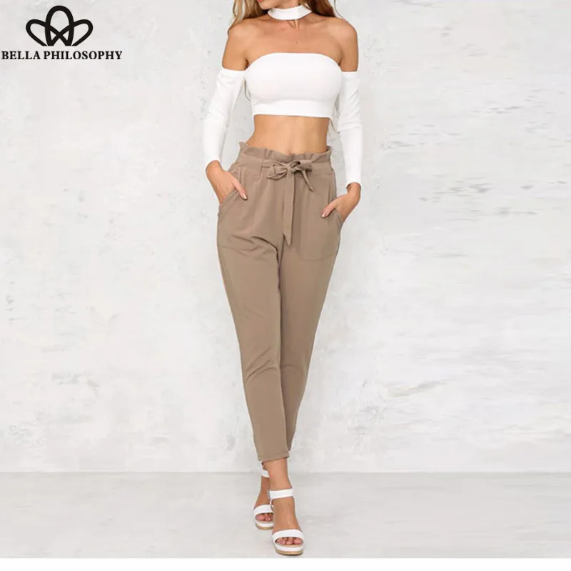 Bella philosophy/ г.; OL; шифоновые штаны-шаровары с высокой талией; XXL; милые брюки с эластичной резинкой на талии и карманами; pantalones
