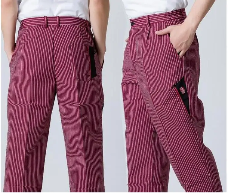 Chef Uniform Restaurant Pants Kitchen Trouser Chef Pants Elastic Waist Bottoms Food Service Mens Wear Work Clothes Men