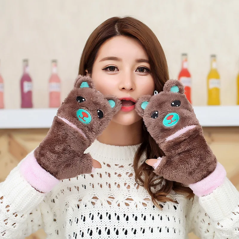 New style 2017 Fleece Winter cute Fingerless Gloves,funny warm Fluffy
