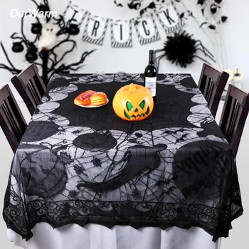 

OurWarm 60x80inch Spiderweb Pattern Decorative Table Cloth Halloween Party Supplies Black Lace Tablecloth Dining Table Cover