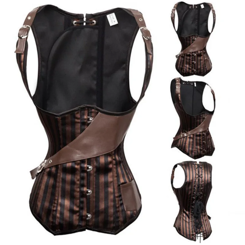 Plus Size Waist slimming Corset Steampunk Corset Brown Striped Waist