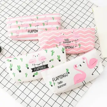

1pcs/lot cute multi-function flamingo cactus style pencil bag printing canvas pouch storage tickets bag pencil case stationery