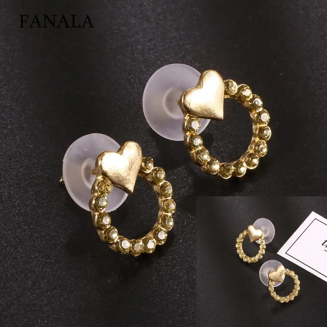 

Golden Fashion Jewelry Women Heart Semicircle Stud Earrings