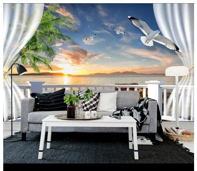 

Free shopping 2015 New Non-woven 3 d balcony diffused seascape TV setting wall wallpaper