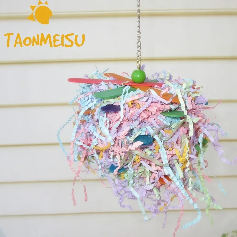 

Tatter Grass Parrot Bird chew Toy Wooden Shredded Bird Bite Toys Paper Strips Chewing Resistant Toys