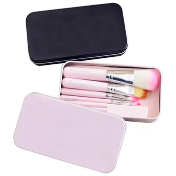 

1set pink black 7Pc/set Mini Makeup brush Set cosmetics kit de pinceis de maquiagem make up brush Kit with Iron Metal box PJ266