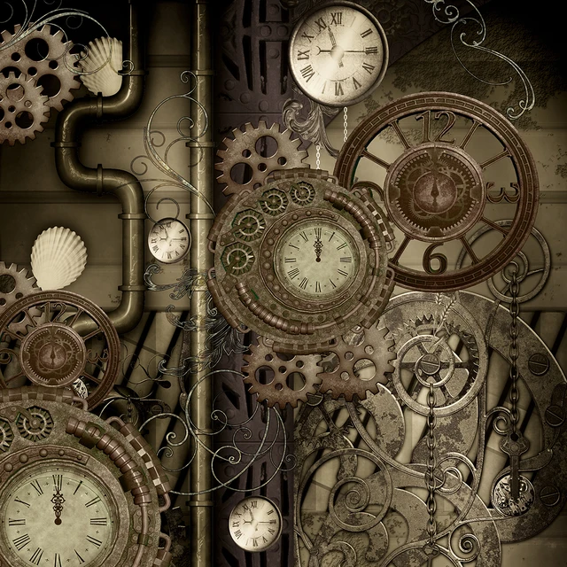 Steampunk Photography Backdrop Vintage Clocks