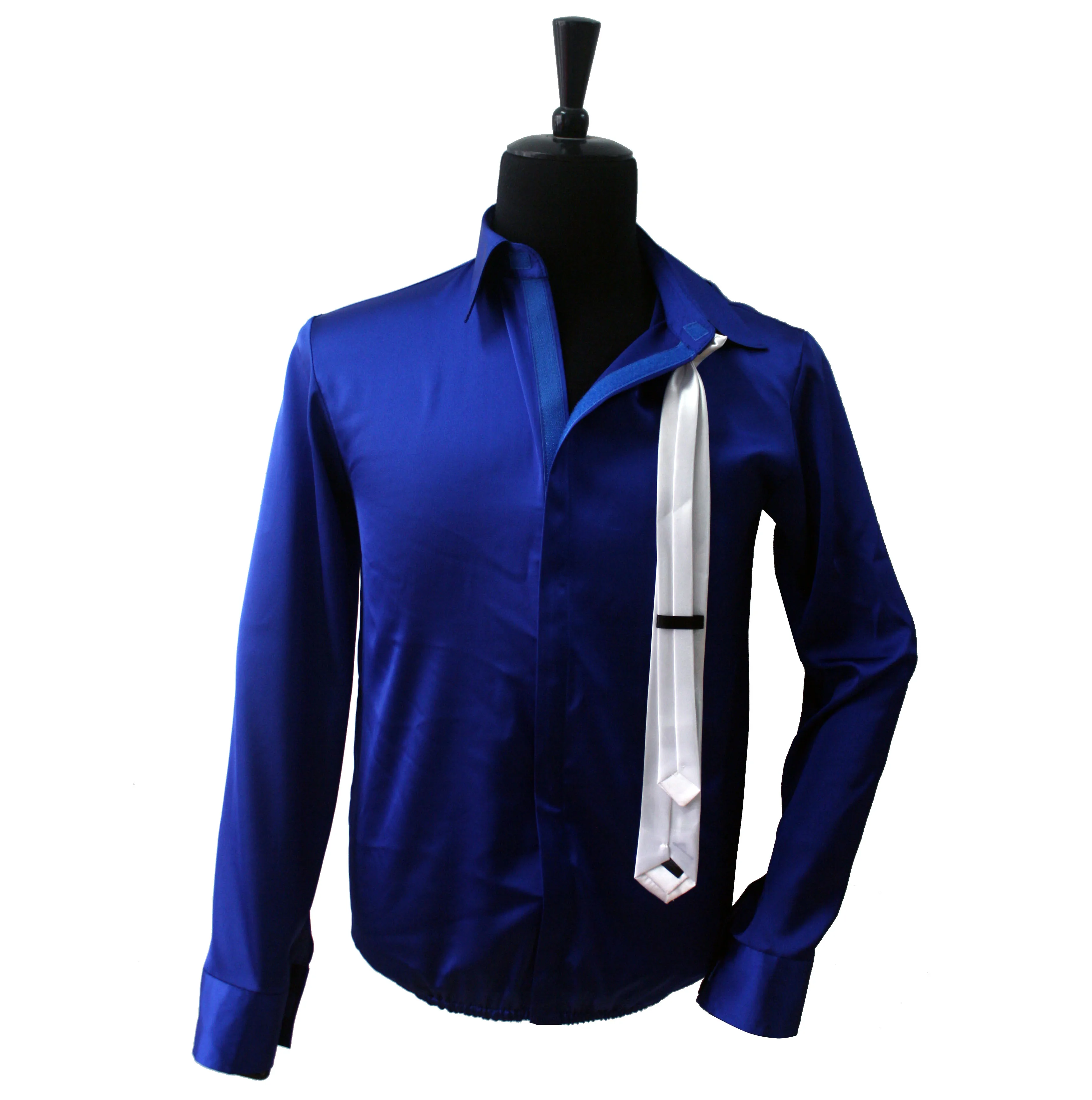 Mens dress shirt retro MJ Michael Jackson smooth criminal blue shine shirt tie thread gluing performance Halloween show clothing no button