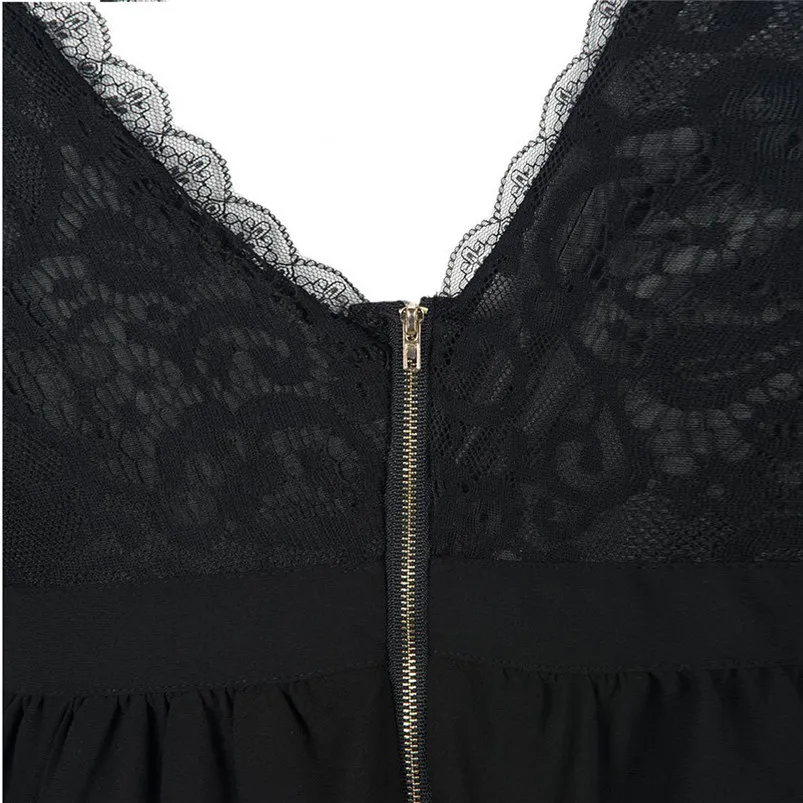 Women Ladies Sexy V-Neck Lace Solid Backless chain Short Sleeve Mini Dress Sexy Ladies Summer Soft Fashion Zipper Dress 35AP09 (9)