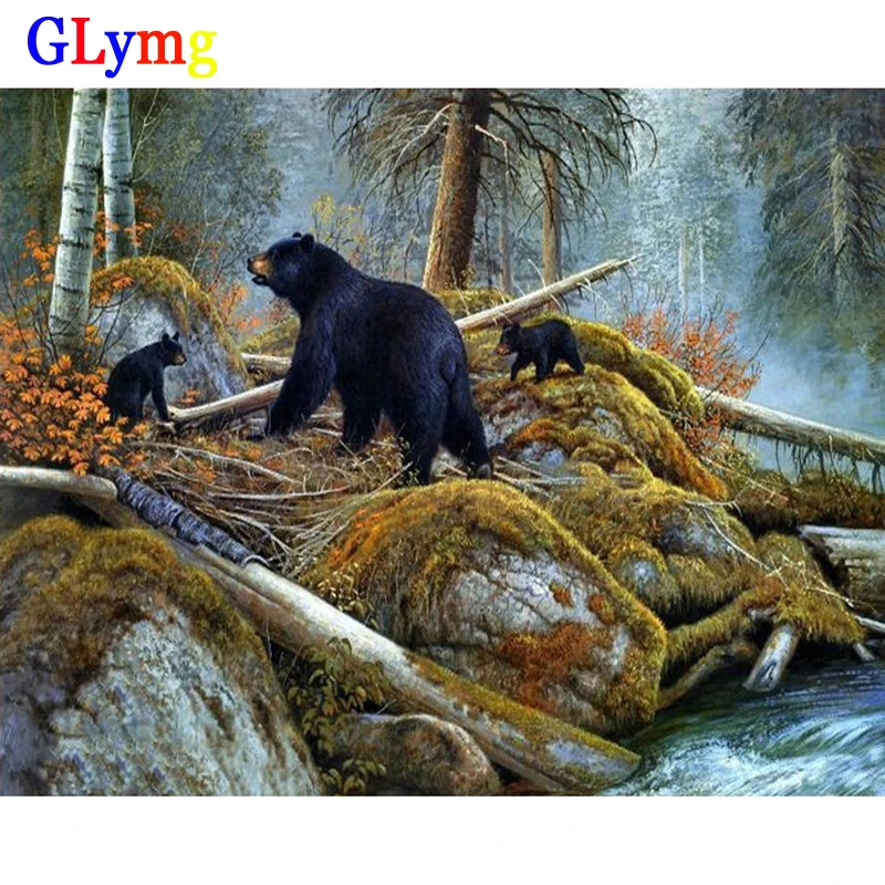 GLymg Diy Diamond Embroidery Black Bear Forest Square Full Animal Series Craft Painting Home Decoration Mosaic Picture | Дом и сад