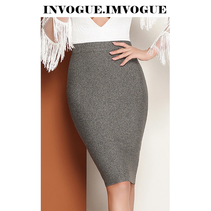 INVOGUE. IMVOGUE однотонная Облегающая Юбка До Колена с высокой талией 2019|Юбки| |