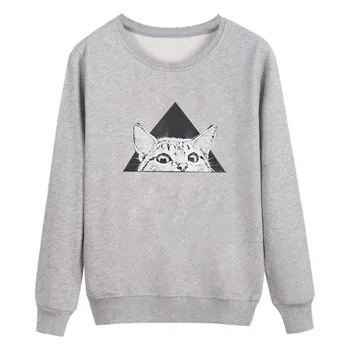 

2018 Autumn Pullover For Women Plus Size Long Sleeve Leisure Solid Sweatshirt Female Cat Print Oversize Casual Loose Top