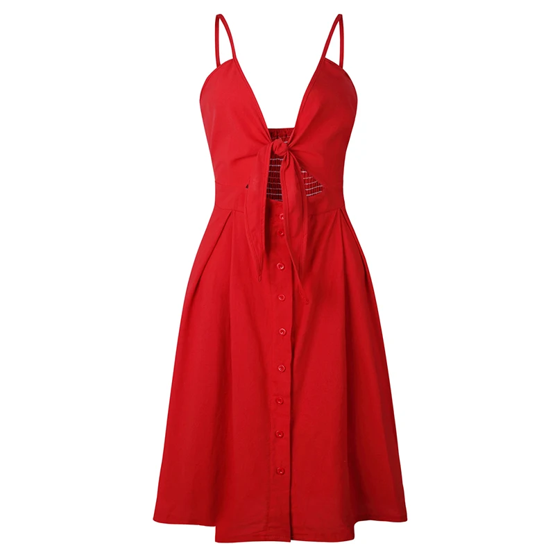 

Spaghetti Strap Summer Dress Women Bow 2019 Sexy Vintage A-line Boho Elegant V Neck Vestido Beach Print Red Vacation Sundress