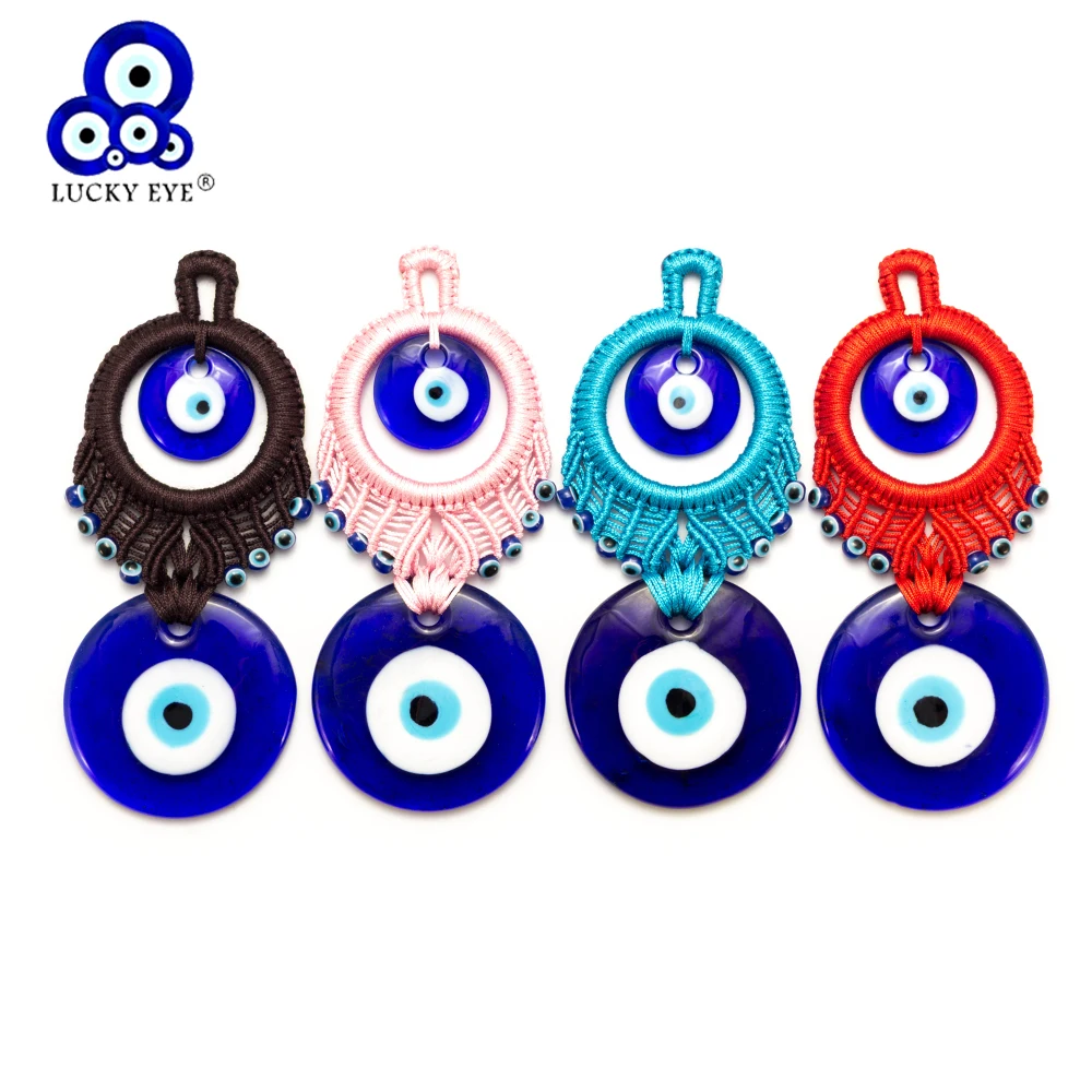 

Lucky Eye Braid Wall Hanging Turkey Evil Eye Keychain Colorful Glass Key Chain Jewelry Findings Making Handmade EY1061