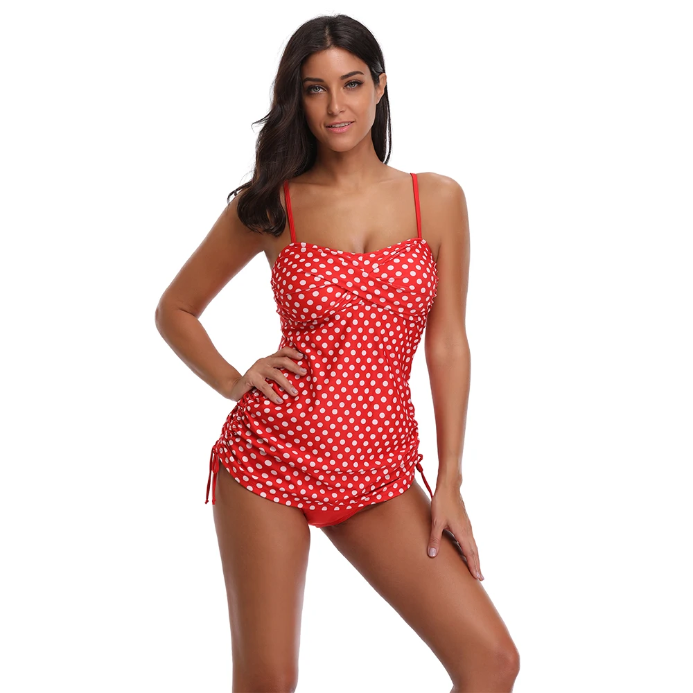 “ Dot do Vintage Swimwear Acolchoado Halter Impresso Asymmetric