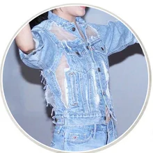 Осенняя и Летняя Повседневная модная верхняя одежда из денима для отдыха женская короткая куртка с отверстиями/сделать старый/Сращивание, марля