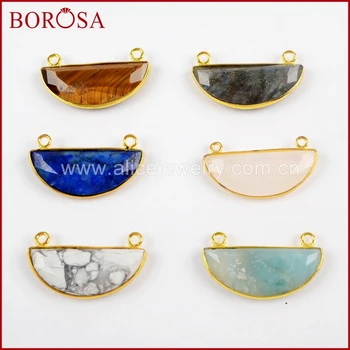 

BOROSA New 5/10PCS Gold Color Half Moon Faceted Multi-kind Stones Connector Druzy Amazon White Howlite Pendant Jewelry WX960