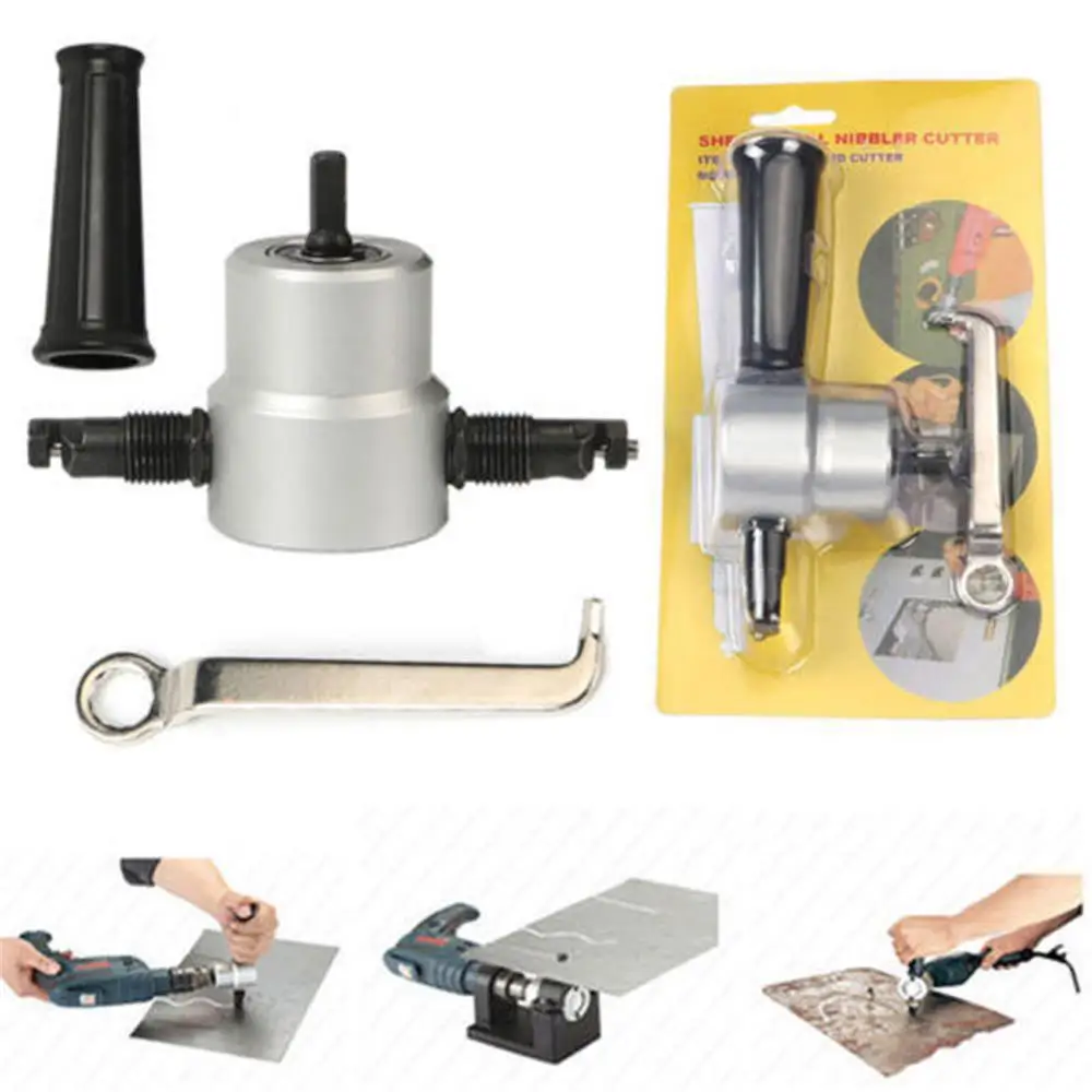 

Professional Double Head Metal Sheet Cutter 360 Degree Rotating Free Cutting Tool Drill Attachment Cutting Stainless Steel Plate