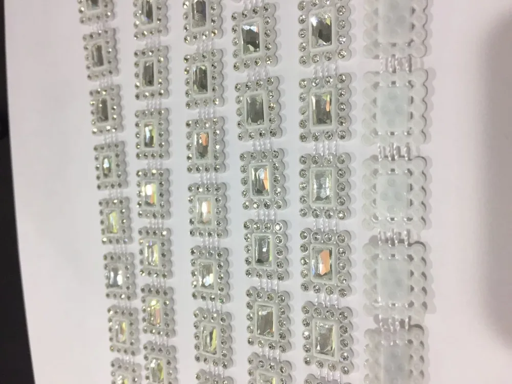 

5*8 Rectangle mm size self adhesive bling wedding invitation crystal embellishments rhinestone wholesale,plastic chain trimming